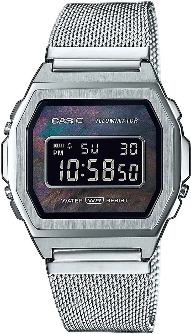 Casio Vintage A1000M-1BEF Uhr • Kultiges Retro-Design • Perlmutt-Zifferblatt
