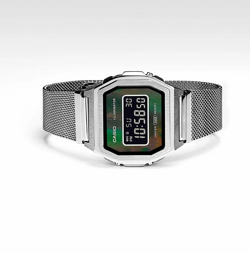 Casio Vintage A1000M-1BEF Uhr • Kultiges Retro-Design • Perlmutt-Zifferblatt