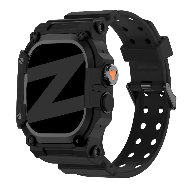 Bandz Apple Watch Ultra TPU Armband mit Case (Schwarz mit Schwarz)