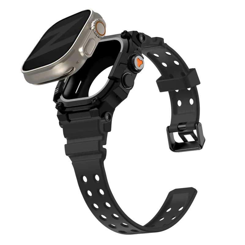 Bandz Apple Watch Ultra TPU Armband mit Case (Schwarz mit Schwarz)