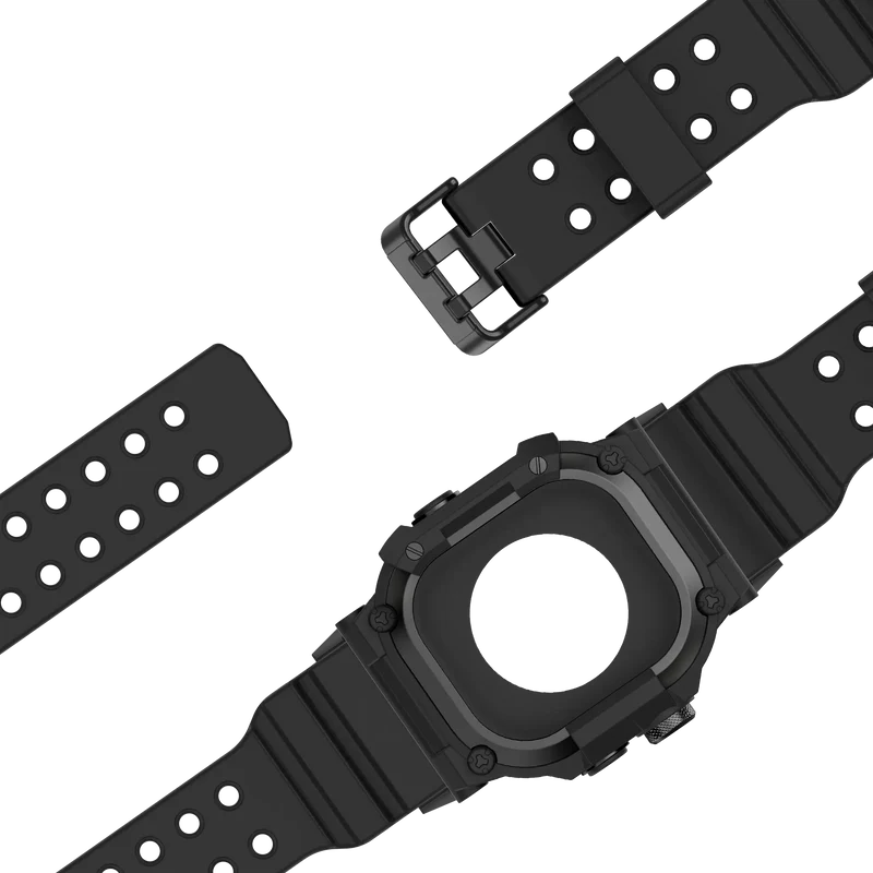 Bandz Apple Watch Ultra TPU Armband mit Case (Schwarz mit Schwarz)