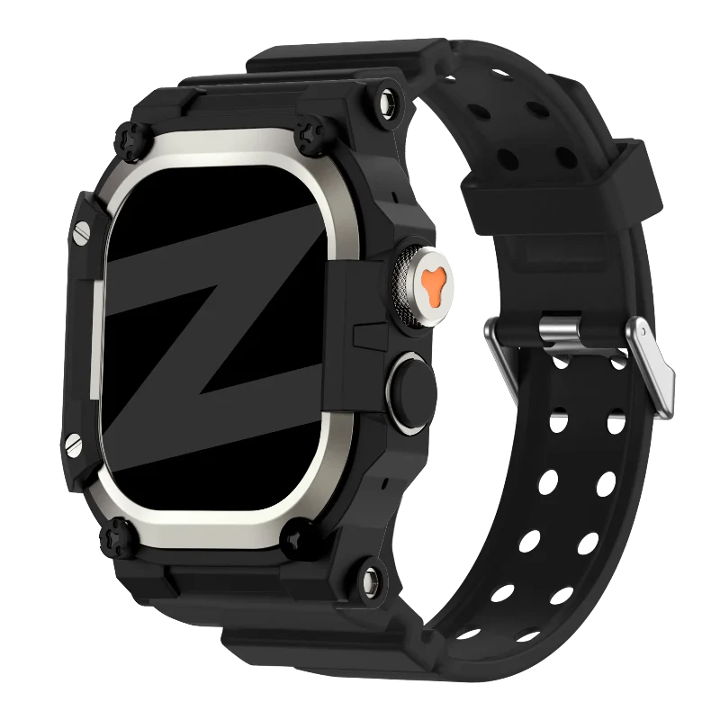 Bandz Apple Watch Ultra TPU Armband mit Case (Schwarz mit Titan)