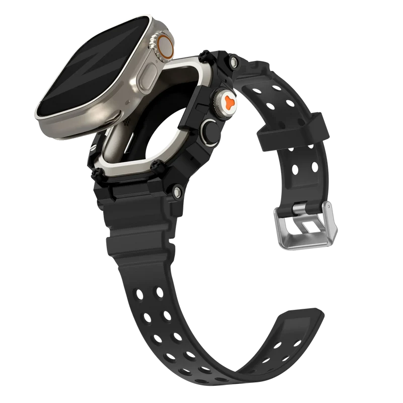 Bandz Apple Watch Ultra TPU Armband mit Case (Schwarz mit Titan)