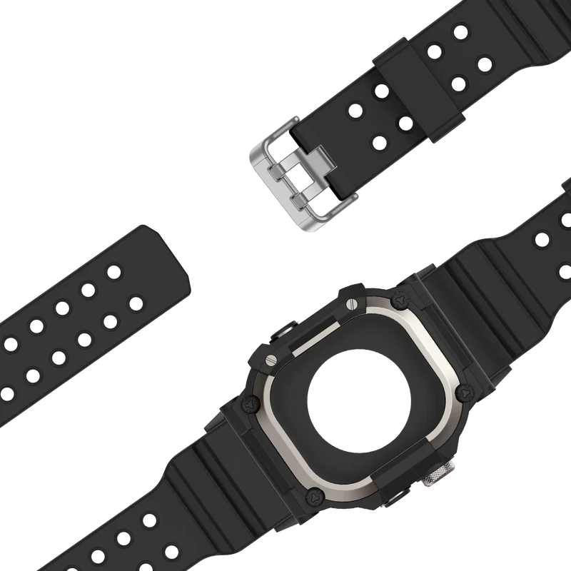 Bandz Apple Watch Ultra TPU Armband mit Case (Schwarz mit Titan)