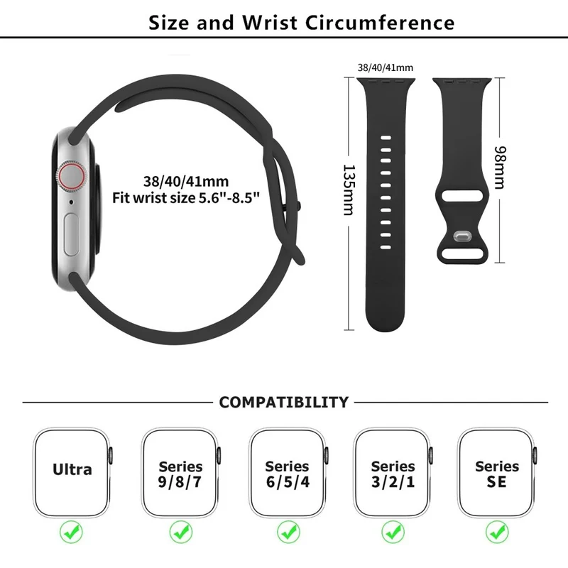 KALEBOL Apple Watch Series 41mm / 40mm / 38mm Silicone Sport Bands, Size: L
