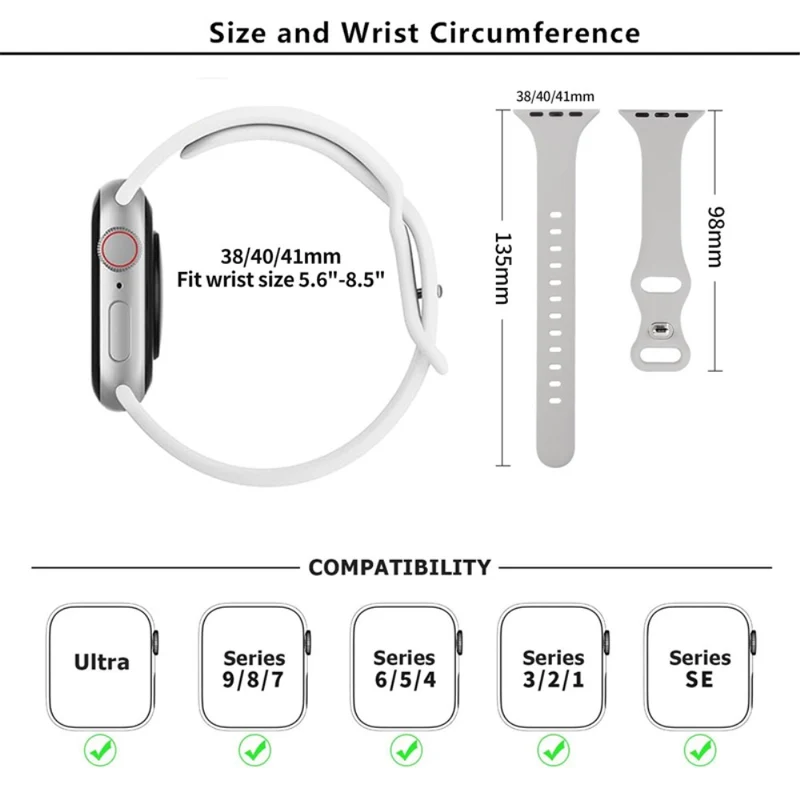 KALEBOL Apple Watch Series 41mm / 40mm / 38mm Silicone Strap Replacement, Size: L