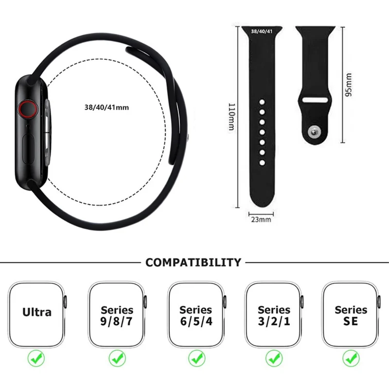KALEBOL Apple Watch Series 41mm / 40mm / 38mm Silicone Watch Band, Size: S / M