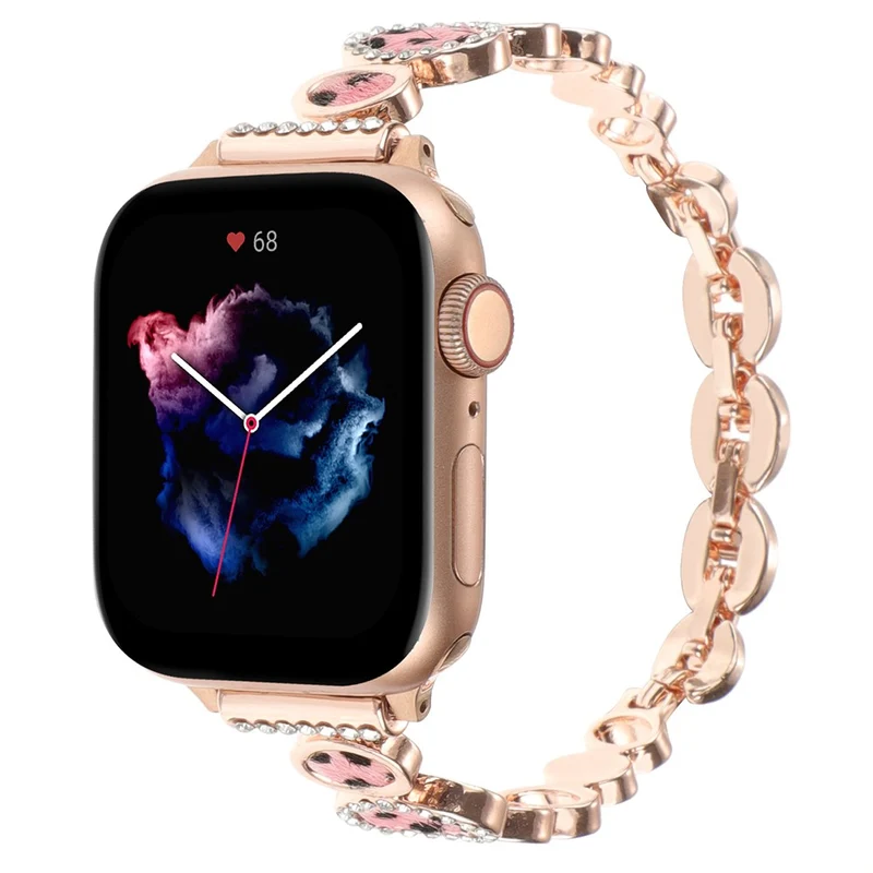 Leopard Print Band Apple Watch 49mm / 45mm / 44mm / 42mmm Metal Strap - Rose Gold