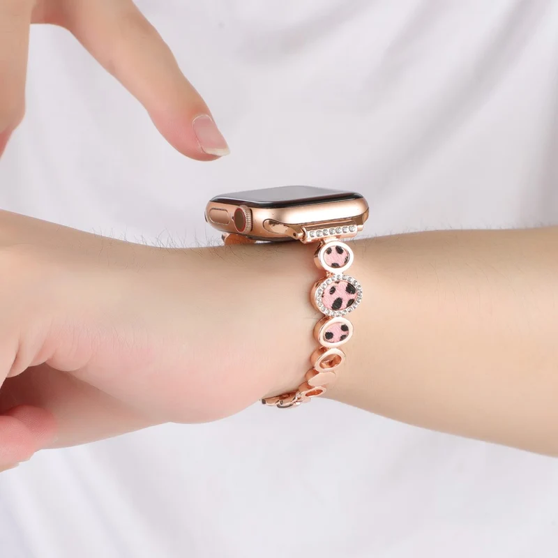 Leopard Print Band Apple Watch 49mm / 45mm / 44mm / 42mmm Metal Strap - Rose Gold