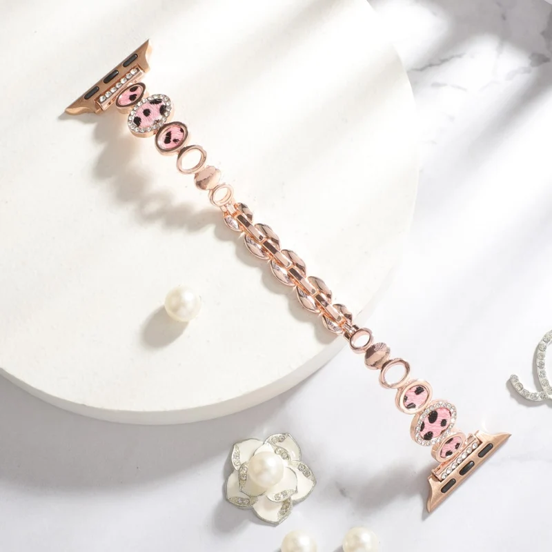 Leopard Print Band Apple Watch 49mm / 45mm / 44mm / 42mmm Metal Strap - Rose Gold