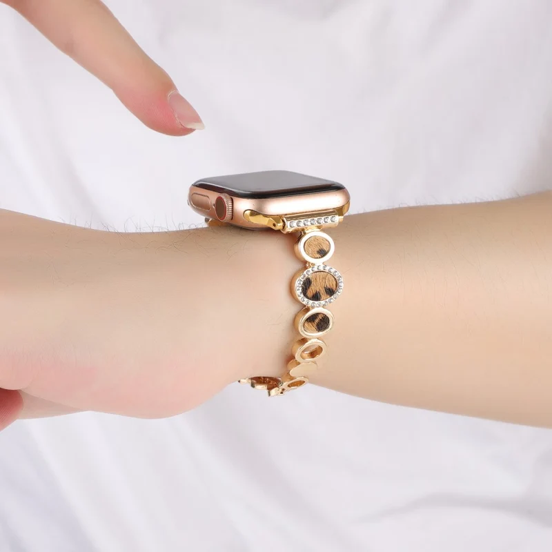 Leopard Print Band Apple Watch 49mm / 45mm / 44mm / 42mmm Metal Strap - Rose Gold