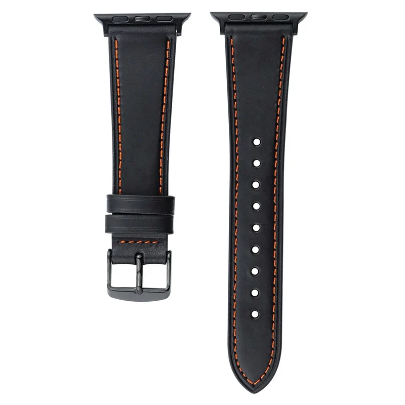 Apple Watch 49mm / 45mm / 44mm / 42mm Band Genuine Cow Leather Strap - Black 2