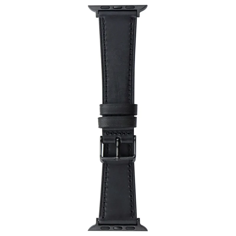 Apple Watch 49mm / 45mm / 44mm / 42mm Band Genuine Cow Leather Strap - Black 2