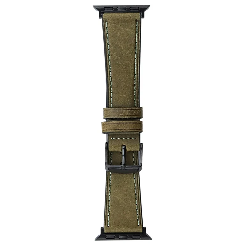 Apple Watch 49mm / 45mm / 44mm / 42mm Band Genuine Cow Leather Strap - Black 2