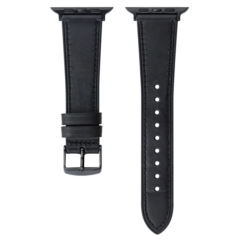 Apple Watch 49mm / 45mm / 44mm / 42mm Band Genuine Cow Leather Strap - Black 2