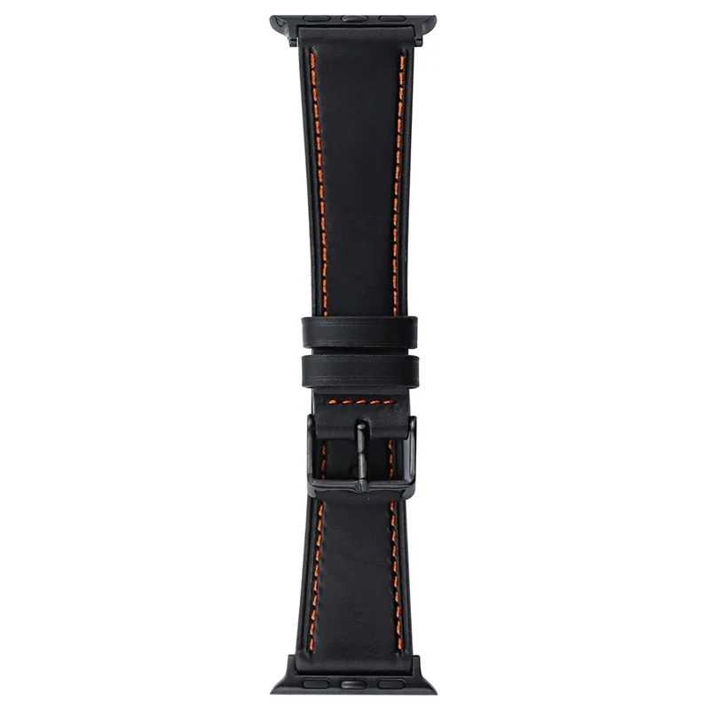 Apple Watch 49mm / 45mm / 44mm / 42mm Band Genuine Cow Leather Strap - Black 2