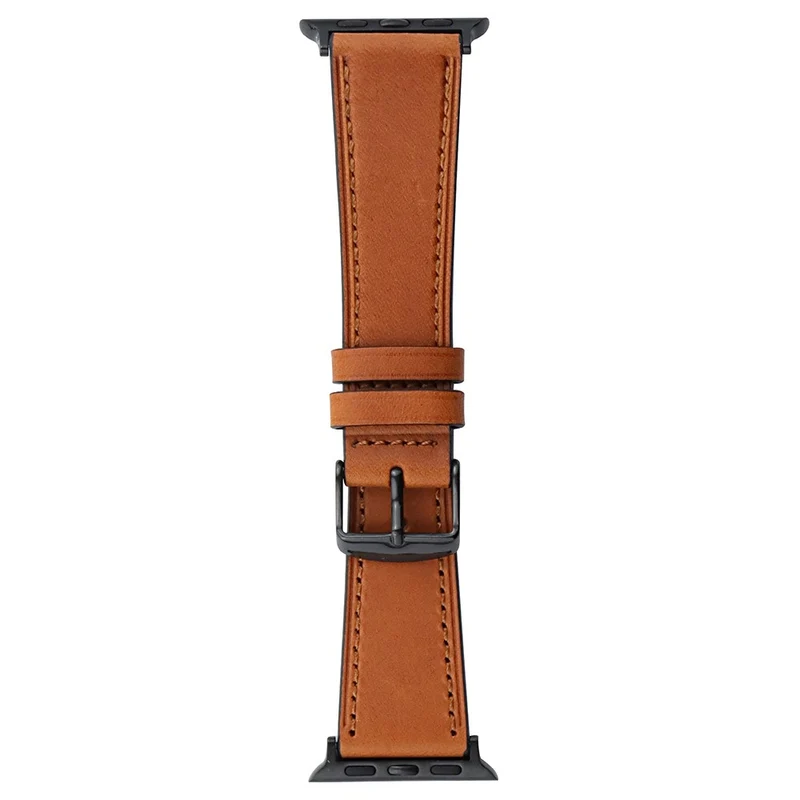 Apple Watch 49mm / 45mm / 44mm / 42mm Band Genuine Cow Leather Strap - Black 2
