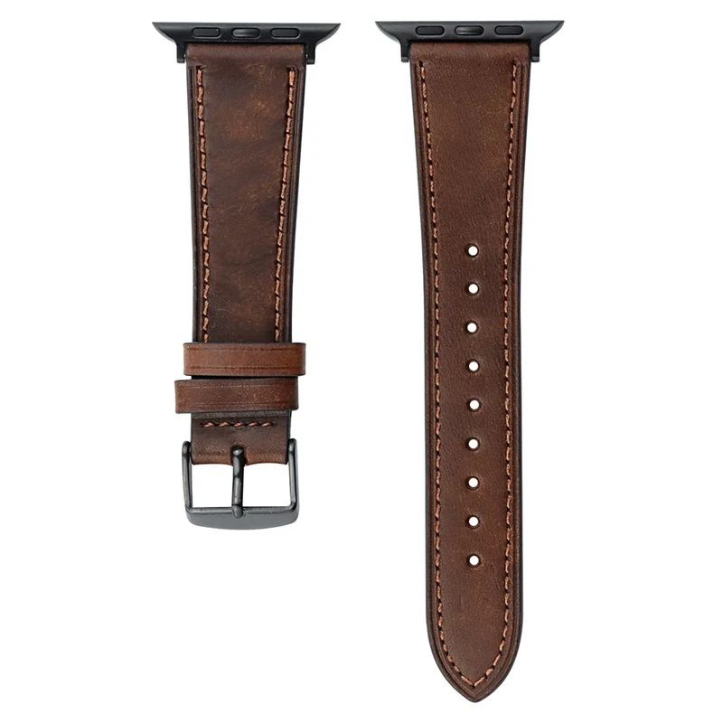 Apple Watch 49mm / 45mm / 44mm / 42mm Band Genuine Cow Leather Strap - Black 2