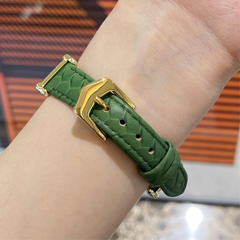 Apple Watch 49mm / 45mm / 44mm / 42mm Cowhide Leather Band - Green / Gold Buckle