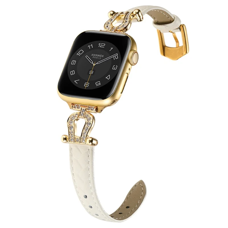 Apple Watch 49mm / 45mm / 44mm / 42mm Cowhide Leather Band - Green / Gold Buckle