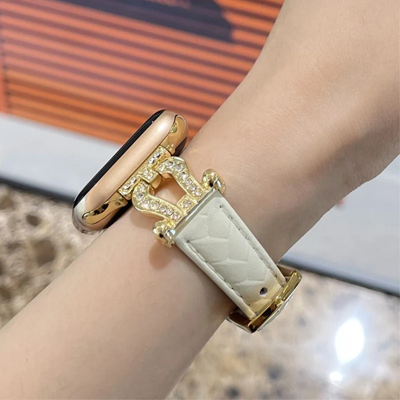 Apple Watch 49mm / 45mm / 44mm / 42mm Cowhide Leather Band - Green / Gold Buckle