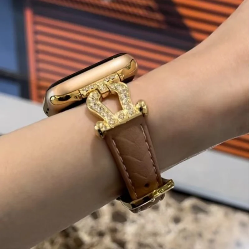 Apple Watch 49mm / 45mm / 44mm / 42mm Cowhide Leather Band - Green / Gold Buckle