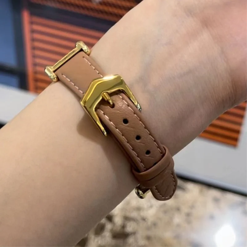 Apple Watch 49mm / 45mm / 44mm / 42mm Cowhide Leather Band - Green / Gold Buckle