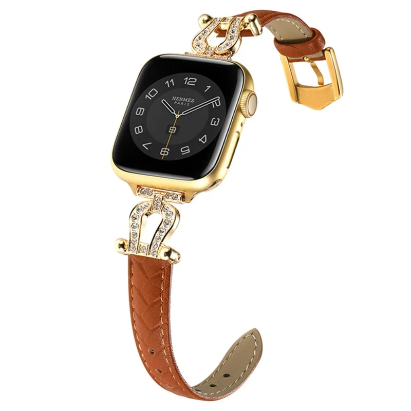 Apple Watch 49mm / 45mm / 44mm / 42mm Cowhide Leather Band - Green / Gold Buckle