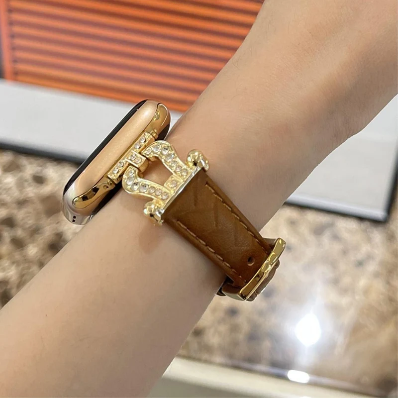 Apple Watch 49mm / 45mm / 44mm / 42mm Cowhide Leather Band - Green / Gold Buckle