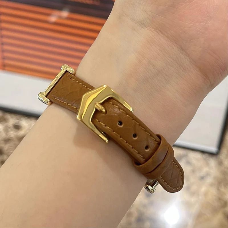 Apple Watch 49mm / 45mm / 44mm / 42mm Cowhide Leather Band - Green / Gold Buckle