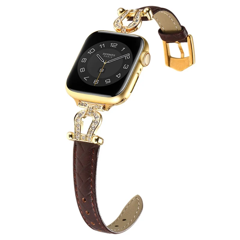 Apple Watch 49mm / 45mm / 44mm / 42mm Cowhide Leather Band - Green / Gold Buckle