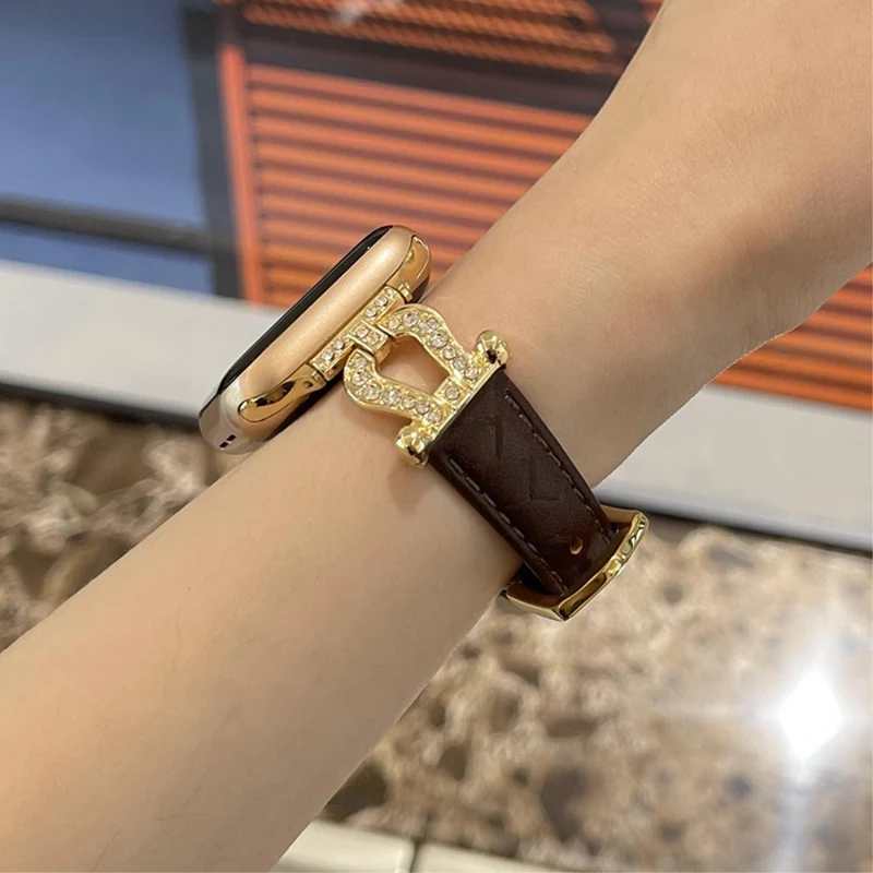 Apple Watch 49mm / 45mm / 44mm / 42mm Cowhide Leather Band - Green / Gold Buckle