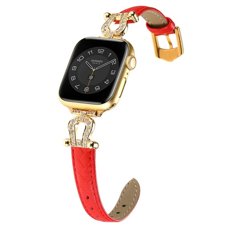 Apple Watch 49mm / 45mm / 44mm / 42mm Cowhide Leather Band - Green / Gold Buckle