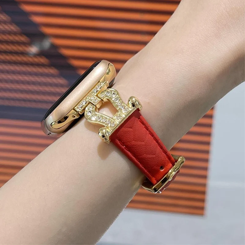 Apple Watch 49mm / 45mm / 44mm / 42mm Cowhide Leather Band - Green / Gold Buckle