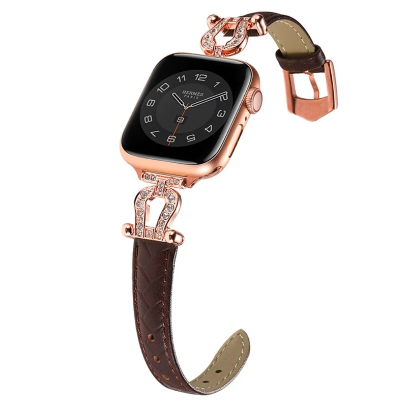 Apple Watch 49mm / 45mm / 44mm / 42mm Cowhide Leather Band - Green / Gold Buckle