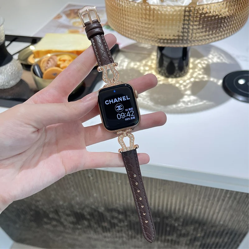 Apple Watch 49mm / 45mm / 44mm / 42mm Cowhide Leather Band - Green / Gold Buckle