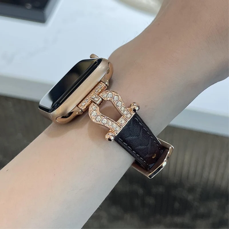 Apple Watch 49mm / 45mm / 44mm / 42mm Cowhide Leather Band - Green / Gold Buckle