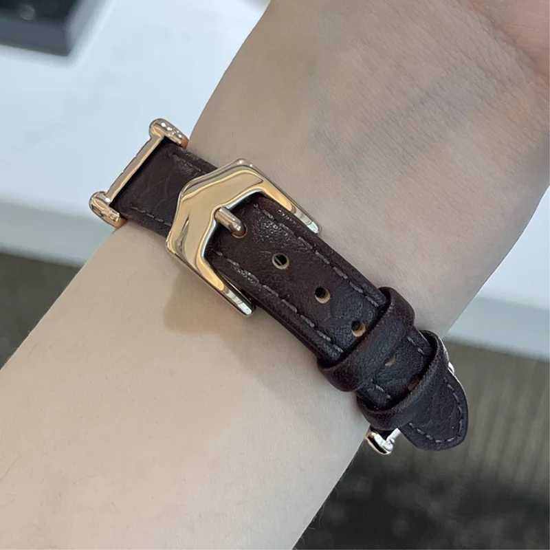 Apple Watch 49mm / 45mm / 44mm / 42mm Cowhide Leather Band - Green / Gold Buckle