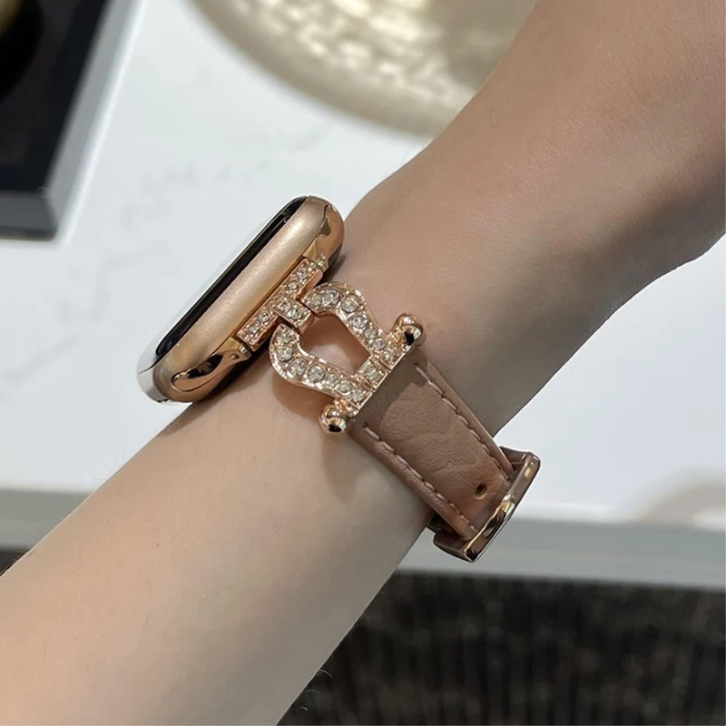 Apple Watch 49mm / 45mm / 44mm / 42mm Cowhide Leather Band - Green / Gold Buckle