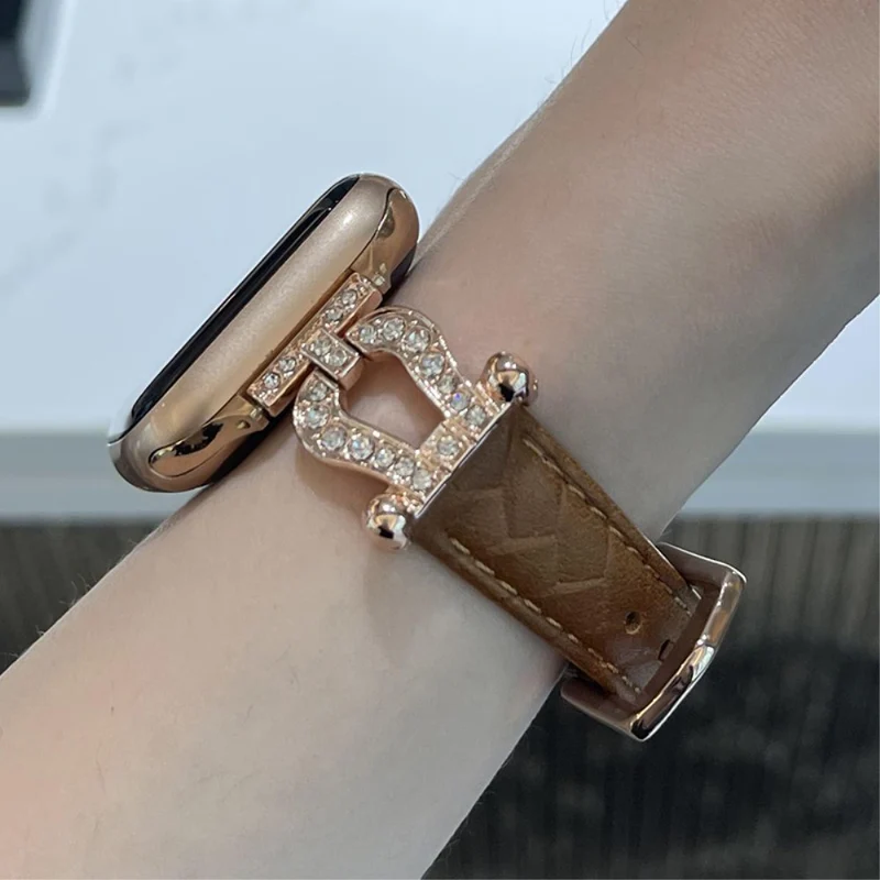 Apple Watch 49mm / 45mm / 44mm / 42mm Cowhide Leather Band - Green / Gold Buckle