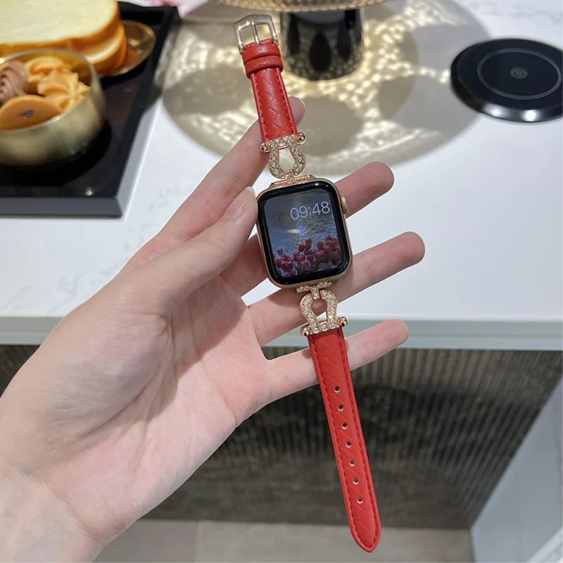 Apple Watch 49mm / 45mm / 44mm / 42mm Cowhide Leather Band - Green / Gold Buckle