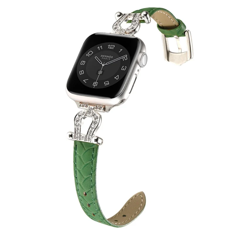 Apple Watch 49mm / 45mm / 44mm / 42mm Cowhide Leather Band - Green / Gold Buckle