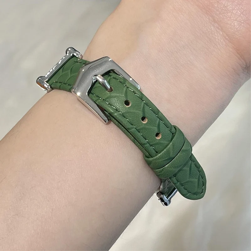 Apple Watch 49mm / 45mm / 44mm / 42mm Cowhide Leather Band - Green / Gold Buckle