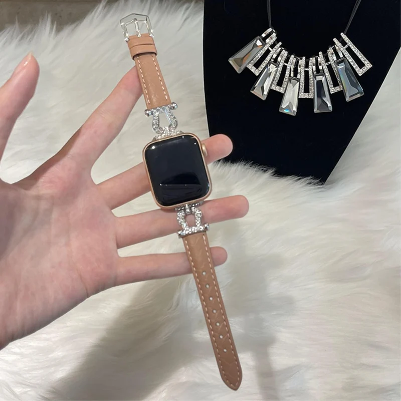 Apple Watch 49mm / 45mm / 44mm / 42mm Cowhide Leather Band - Green / Gold Buckle