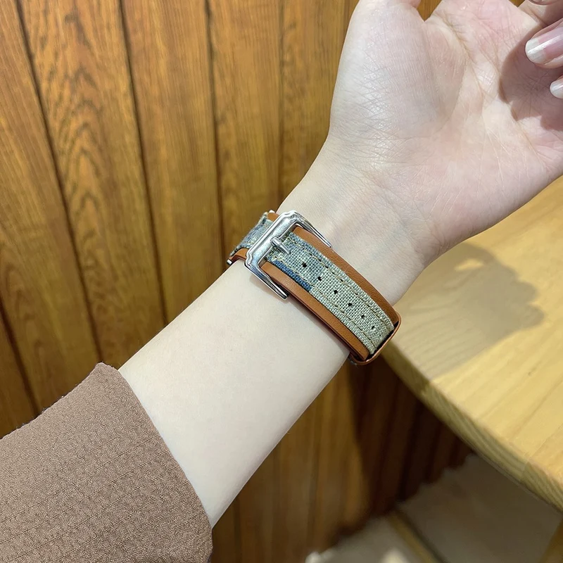 Apple Watch 49mm / 45mm / 44mm / 42mm Watch Strap - Light Brown / Cloth