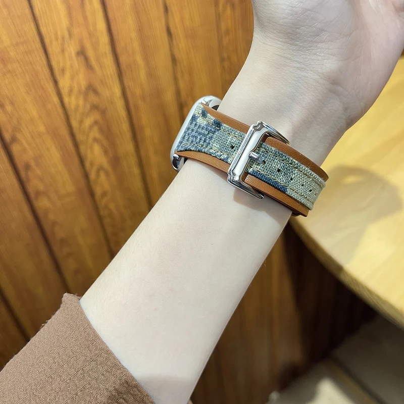 Apple Watch 49mm / 45mm / 44mm / 42mm Watch Strap - Light Brown / Cloth