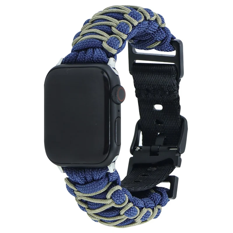 Apple Watch Series 41mm - 40mm - 38mm Universal Double Layer Nylon Rope Watch Strap - Navy Blue + Army Green