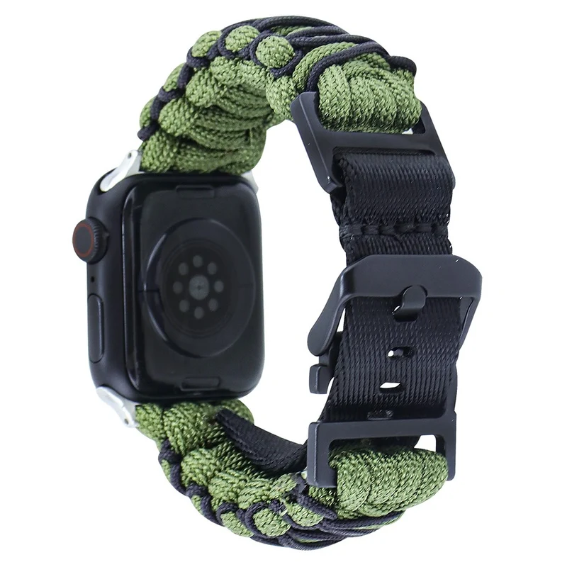 Apple Watch Series 41mm - 40mm - 38mm Universal Double Layer Nylon Rope Watch Strap - Navy Blue + Army Green