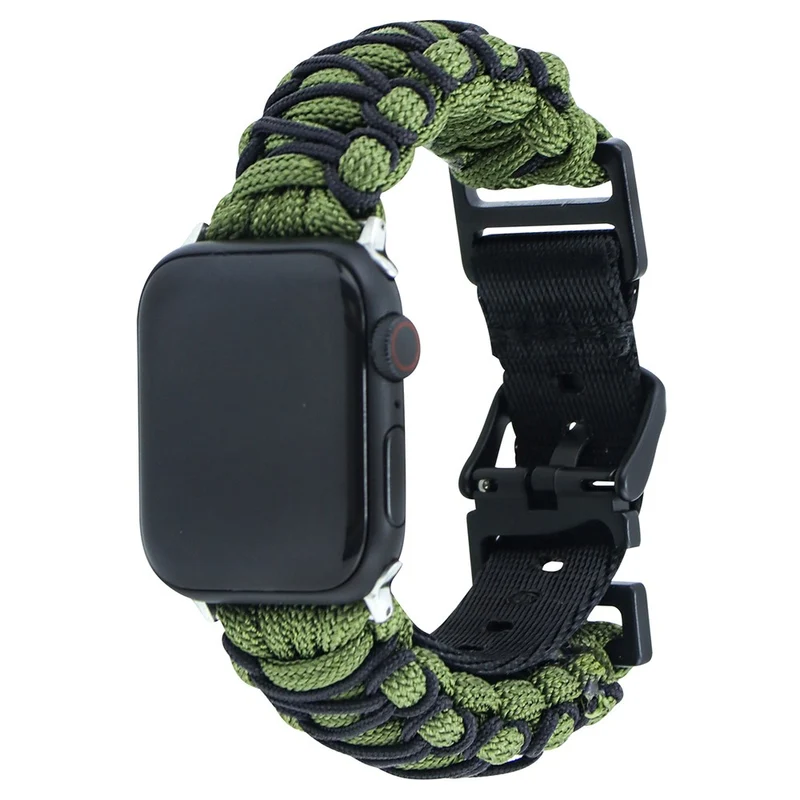 Apple Watch Series 41mm - 40mm - 38mm Universal Double Layer Nylon Rope Watch Strap - Navy Blue + Army Green