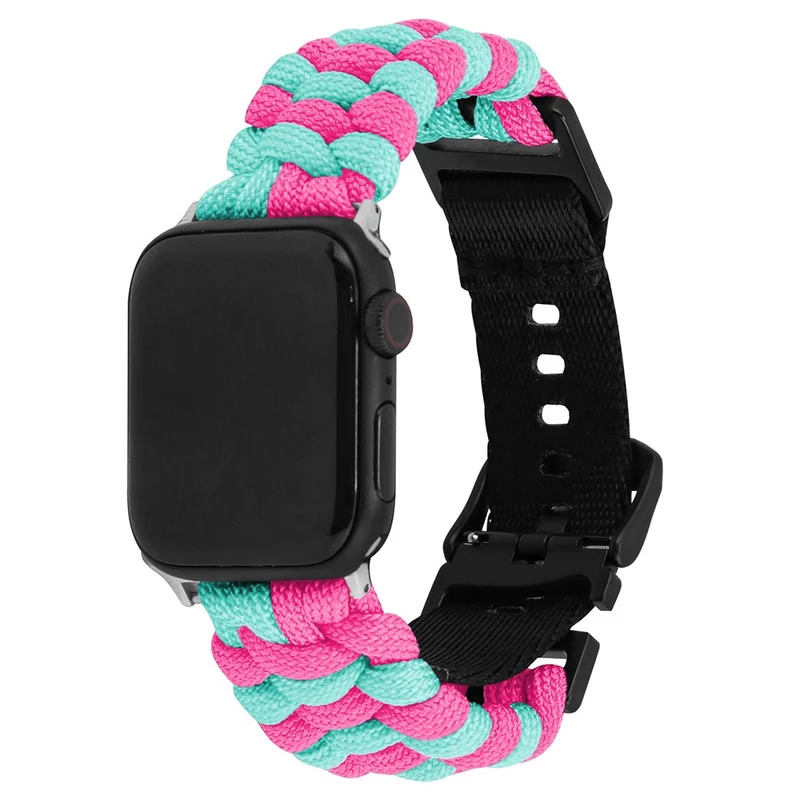 Apple Watch Series 41mm - 40mm - 38mm Universal Nylon Rope Watch Band Dual Color - Lake Blue+Pink